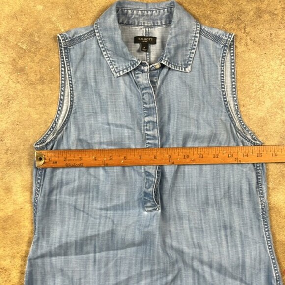 Talbots Blue Sleeveless Chambray BlouseSize: Petite - Picture 4 of 6